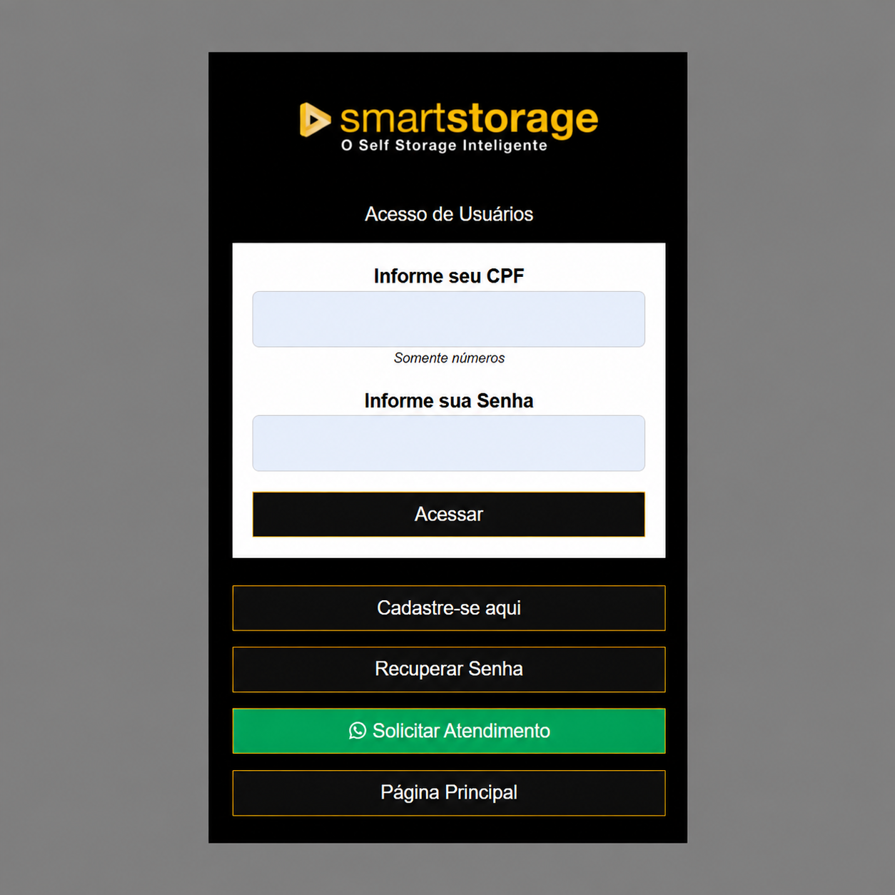 Tela do sistema SmartStorage